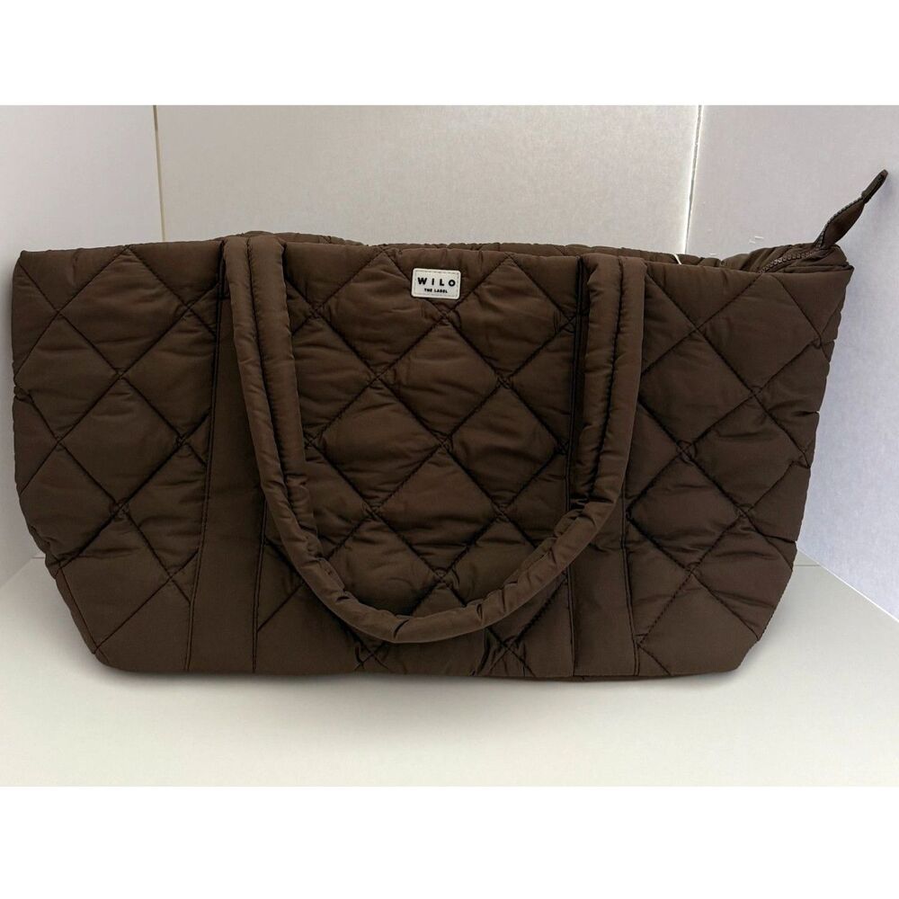 Wilo The Label ESP Diamond Quilted Weekender Bag Brown Pouch Sleeve NWT